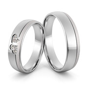 Obrączki ślubne z białego złota z sercami i brylantami - Au-1032