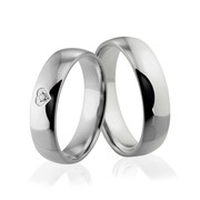 Obrączki ślubne z białego złota niklowego z serduszkiem i brylantem - Au-912