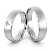 Obrączki ślubne klasyczne z białego złota niklowego 5 mm z sercem i brylantem - 71