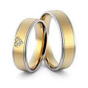 Obrączki ślubne dwukolorowe z sercem i brylantami - Au-974