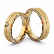 Obrączki ślubne masywne z sercami i brylantami - Au-1107