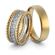 Obrączki ślubne dwukolorowe z brylantami i warkoczami - zestaw obrączek Au-948-2