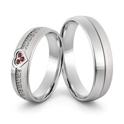 Obrączki ślubne z białego palladowego złota z sercem i cyrkoniami - Au-1021