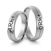 Obrączki ślubne z białego złota niklowego z grupą krwi i emalią - Au-979