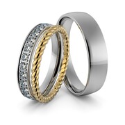 Obrączki ślubne dwukolorowe z brylantami i warkoczem - Au-945-4