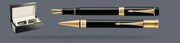 Zestaw Pióro wieczne + Długopis Parker Duofold Classic Centennial Czarny Akryl GT + Wood Box Black | Stalówka F/18k - 1931381_1931386