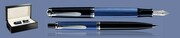 ZESTAW PIÓRO WIECZNE + DŁUGOPIS PELIKAN SOUVERAN K/M405 CZARNO-NIEBIESKO-SREBRNE + WOOD BOX BLACK | STALÓWKA F
