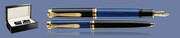ZESTAW PIÓRO WIECZNE + DŁUGOPIS PELIKAN SOUVERAN K/M800 CZARNO-NIEBIESKIE + WOOD BOX BLACK | STALÓWKA F