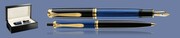 ZESTAW PIÓRO WIECZNE + DŁUGOPIS PELIKAN SOUVERAN K/M400 CZARNO-NIEBIESKIE + WOOD BOX BLACK | STALÓWKA F