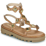 Sandały na koturnie Fru.it 9169-100-HELGA-TAUPE-TEXANO-LEGNO Manufacturer