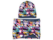 Mega Zestaw: Podwójna, dwustronna czapka i komin w sówki wiosna/jesień BELLU Fashion Kids