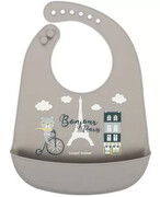 Canpol Babies śliniak silikonowy z kieszonką Bonjour Paris beżowy 1 sztuka [74/027_bei] 1000