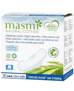 Masmi Natural Cotton ultra cienkie bawełniane podpaski ze skrzydełkami na noc 100% bawełny organicznej 10 sztuk 1000