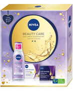 Nivea Beauty Care przeciwzmarszczkowy modelujący krem na dzień 65+ 50 ml + przeciwzmarszczkowy modelujący krem na noc 65+ 50 ml + kojący płyn micelarny dla cery wrażliwej i nadwrażliwej 200 ml [ZESTAW] 1000