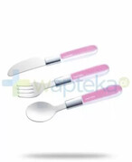 Canpol Babies metalowe sztućce dla dzieci różowe łyżka + widelec + nóż 1000