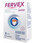 Fervex Junior 280 mg + 10 mg + 100 mg granulat do sporządzania roztworu doustnego smak malinowy 8 saszetek 20