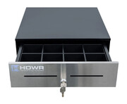 Szuflada na 8 różnych banknotów i 8 nominałów monet, czarna ze srebrnym frontem, na klucz securePRO-415S