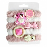ECARLA Zestaw frotek gumek do włosów 5w1 Puchate na plakietce Różowo-Białe GUM175