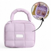 ECARLA Kosmetyczka damska - kuferek z rączką pikowana Fioletowa KS139FIO