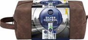 NIVEA Zestaw prezentowy męski Silver Control (Balsam po goleniu 100ml + Antyperspirant roll-on 50ml +Pianka do golenia 200ml + kosmetyczka)