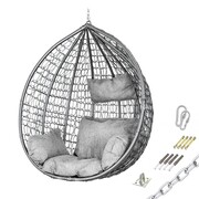 Fotel wiszący bujany kosz huśtawka kokon gniazdo szary mocowanie