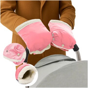 Różowa mufka rękawiczki do wózka dziecięcego sanek ocieplane futerko zimę