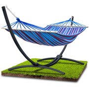 Czarny metalowy stelaż na hamak + hamak dwuosobowy z poprzeczką