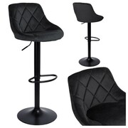 Hoker krzesło fotel barowy nowoczesny obrotowy z oparciem regulowana wysokość welur czarny