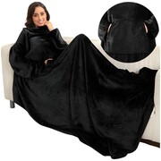 Duży koc z rękawami kocobluza - czarna