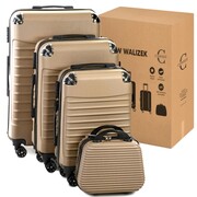 Zestaw walizek z ABS-u 4w1 CONSEÉ z żebrowaniem szampański złoty prezent