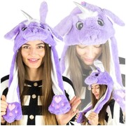 Pluszowa czapka z ruchomymi uszami jednorożec fioletowy
