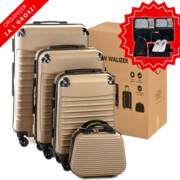 Zestaw walizek z ABS-u 4w1 CONSEÉ z żebrowaniem szampański złoty prezent