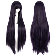 Czarno fioletowa peruka z grzywką proste włosy długa 80cm + gratis