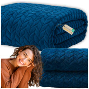 Koc narzuta 200x220 cm kapa pled tłoczony jedełka granatowy ciepły miękki