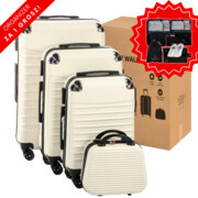 Komplet walizek z ABS-u 4w1 CONSEÉ z żebrowaniem biały zestaw prezentowy