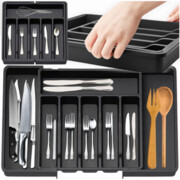 Organizer do szuflady kuchennej na sztućce rozsuwany wkład kuchenny czarny