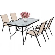 Zestaw stół ogrodowy szklany + 4x krzesło metalowe taupe | GoGarden