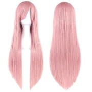 Różowa peruka z grzywką proste włosy długa 80cm + gratis