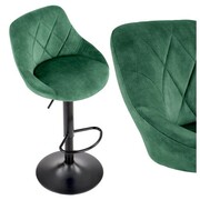 Hoker krzesło fotel barowy nowoczesny obrotowy z oparciem regulowana wysokość welur zielony