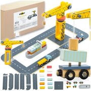 Zestaw drewniany dźwig w porcie z pojazdami