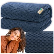 Koc narzuta 200x220cm łóżko tłoczony pled kapa prezent miękki ciepły granat