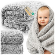 Koc sherpa 200×220 cm narzuta szary melanż 250g/m² dłuższy włos mięsisty