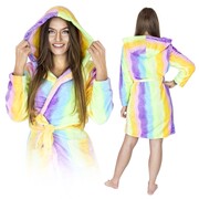 Gruby ciepły szlafrok damski z kapturem – tęczowy