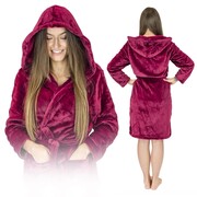 Gruby ciepły szlafrok damski z kapturem – bordowy