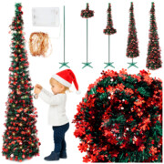 Choinka sztuczna POP UP czerwona 150 cm rozkładana stojak dekoracje LED 3m