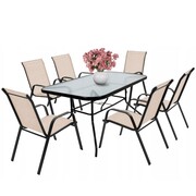 Zestaw stół ogrodowy szklany + 6x krzesło metalowe taupe