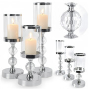 Świeczniki srebrne 3x świecznik glamour szklany na nóżce na stół świąteczny