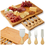 Deska do serwowania krojenia serów przekąsek wędlin noże bambusowa prezent