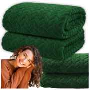 Koc jodełka 160x200 cm na łóżko ciepły narzuta pled wytłaczany soft zielony