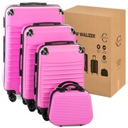 Zestaw walizek z ABS-u 4w1 CONSEÉ z żebrowaniem różowy